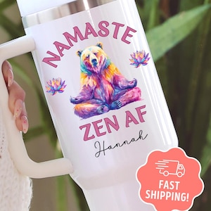 Yoga Meditation Tumbler 40 oz Handle, Personalized Yoga Lover Gift Namaste Mug, Custom Wellness Instructor Coach Cute Funny Water Bottle