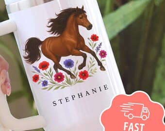 Personalized Horse Tumbler, 40oz Name Tumbler With Handle, Custom Gift for Horse Lovers, Equestrian Aesthetic Cup, Western Country Girl Mug