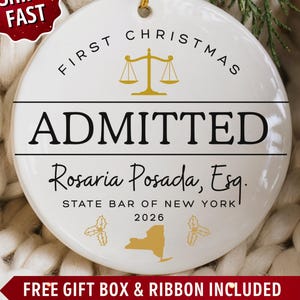 New Lawyer Bar Exam Christmas Ornament Personalized First Christmas Admitted Keepsake Gift, Passed the Bar Attorney Gift, 2026 State Bar