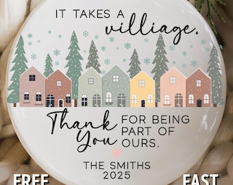 Personalized Thank You Ornament, Takes a Village Custom Thank You Gifts for Babysitter Nanny Caregiver, Friend Appreciation Gratitude Gift