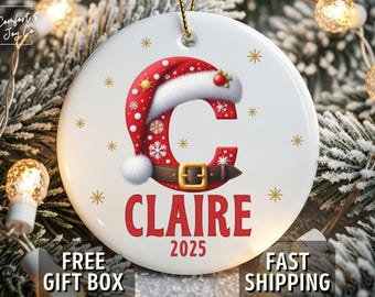 Custom Initial Ornament Personalized Name Christmas Keepsake, 2025 Annual Ornament Stocking Stuffer Xmas Gift, Family Holiday Monogram Gifts