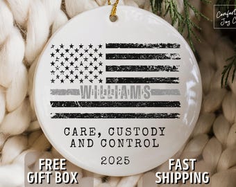 Personalized Corrections Officer Ornament Thin Gray Line Christmas Gift, 2025 Police Law Enforcement Keepsake, Custom Thin Silver Line Gift
