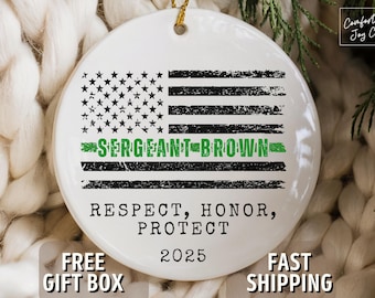 Personalized Military Thin Green Line Ornament 2025 Veteran Christmas Gift, US Military Support Keepsake, Custom Army Hero Appreciation