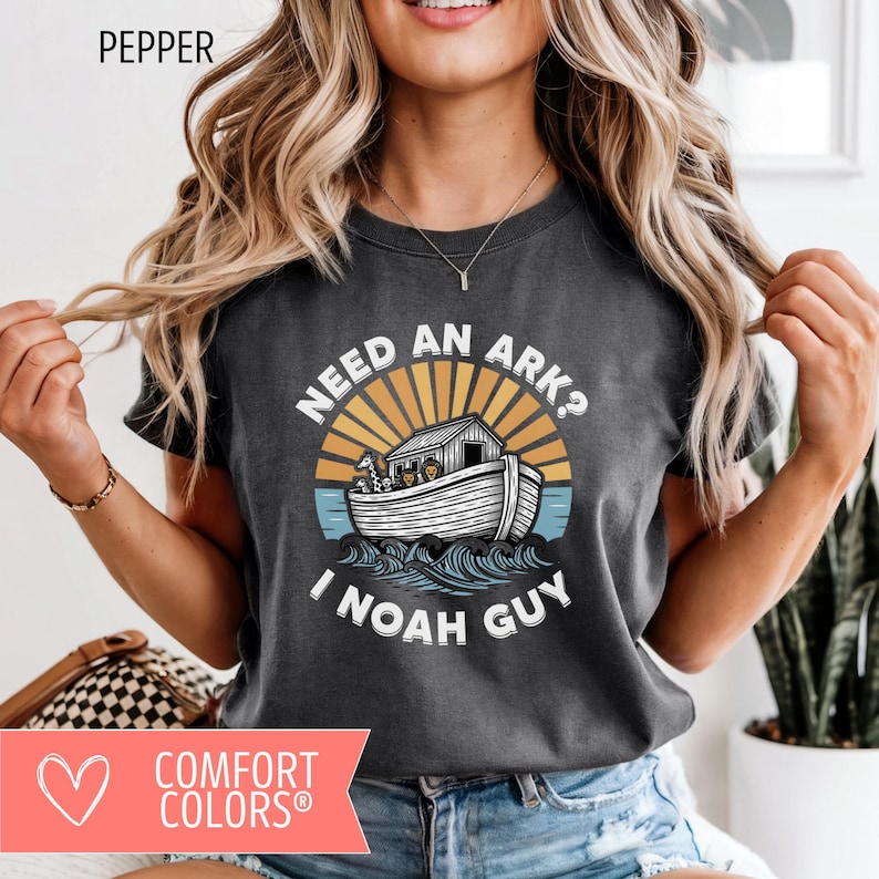 Funny Christianity TShirt, Retro Bible Inspired Comfort Colors® Tee, Need an Ark I Noah Guy T-Shirt, Religious Faith Church Group Apparel image 1