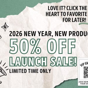 Peut inclure: Publicit&eacute; sur fond textur&eacute; avec le texte "2026 NOUVELLE ANN&Eacute;E, NOUVEAU PRODUIT 50% DE R&Eacute;DUCTION VENTE DE LANCEMENT ! DUR&Eacute;E LIMIT&Eacute;E." Comprend un code QR pour une liste VIP et le texte "AIMEZ-VOUS ? CLIQUEZ SUR LE COEUR POUR FAVORISER PLUS TARD !"