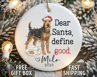 Airedale Terrier Ornament Personalized 2025 Dog Breed Gifts, Custom Airedale Puppy Funny Dog Ornaments, Terrier Owner Dog Mom Xmas Keepsake