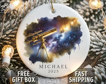 Personalized Telescope Ornament 2026 Custom Name Astronomy Lover Gift, Space Galaxy Xmas Keepsake, Astrology Star Gazer Christmas Ornament
