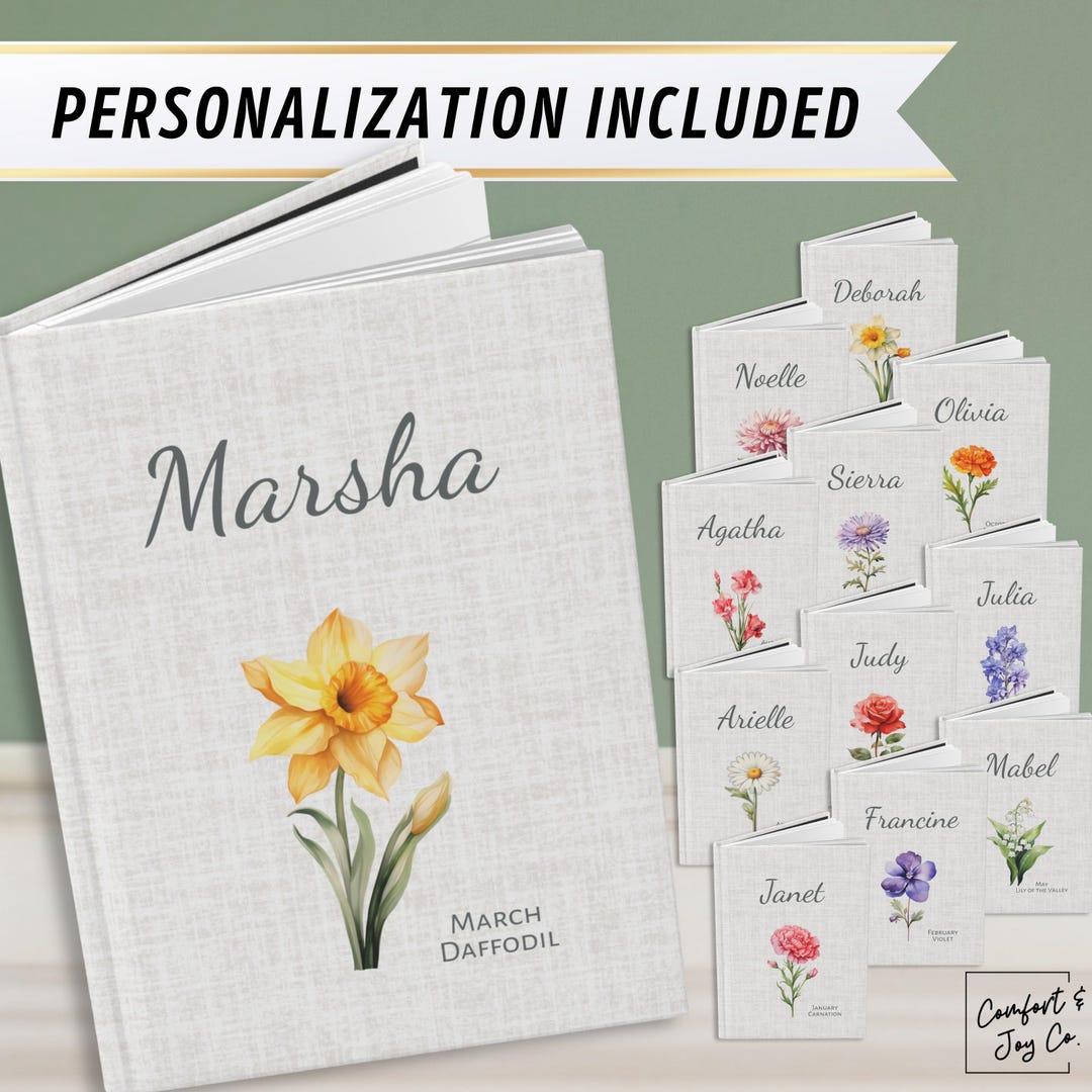 Birth Flower Journal Personalized Notebook for Women, Custom Name ...