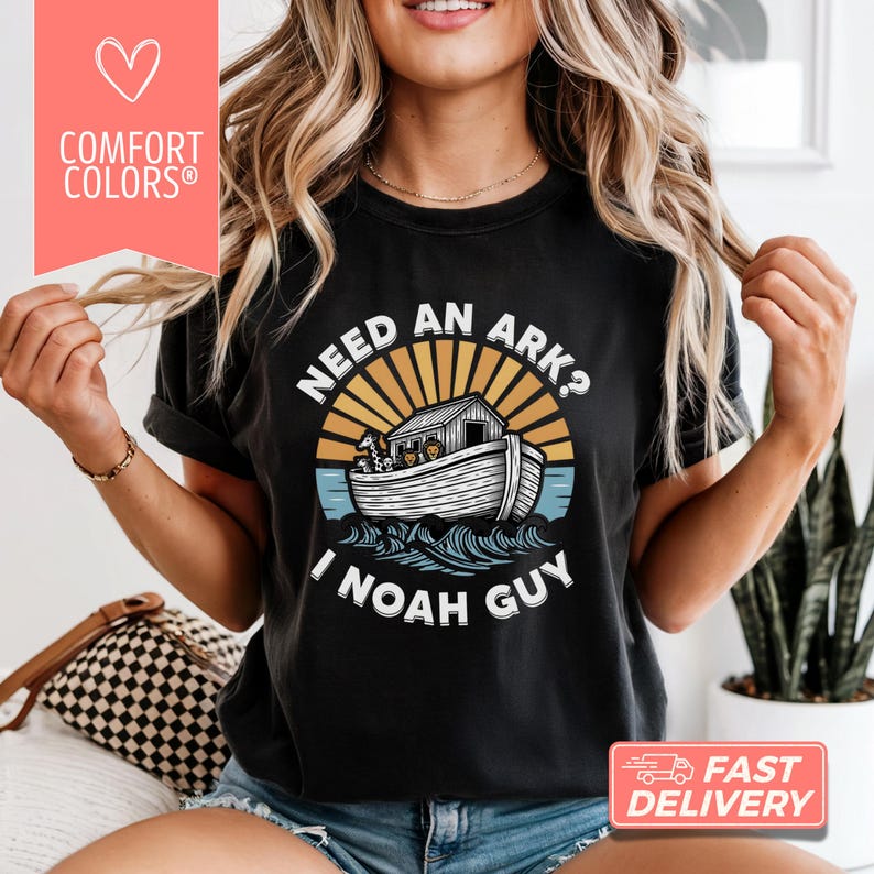 Funny Christianity TShirt, Retro Bible Inspired Comfort Colors® Tee, Need an Ark I Noah Guy T-Shirt, Religious Faith Church Group Apparel image 9