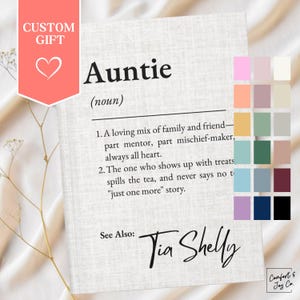 Custom Auntie Journal, Personalized Aunt Name Definition Gift, Cute Sweet Funny Hardcover Notebook for Tia, New Aunt from Niece Nephew