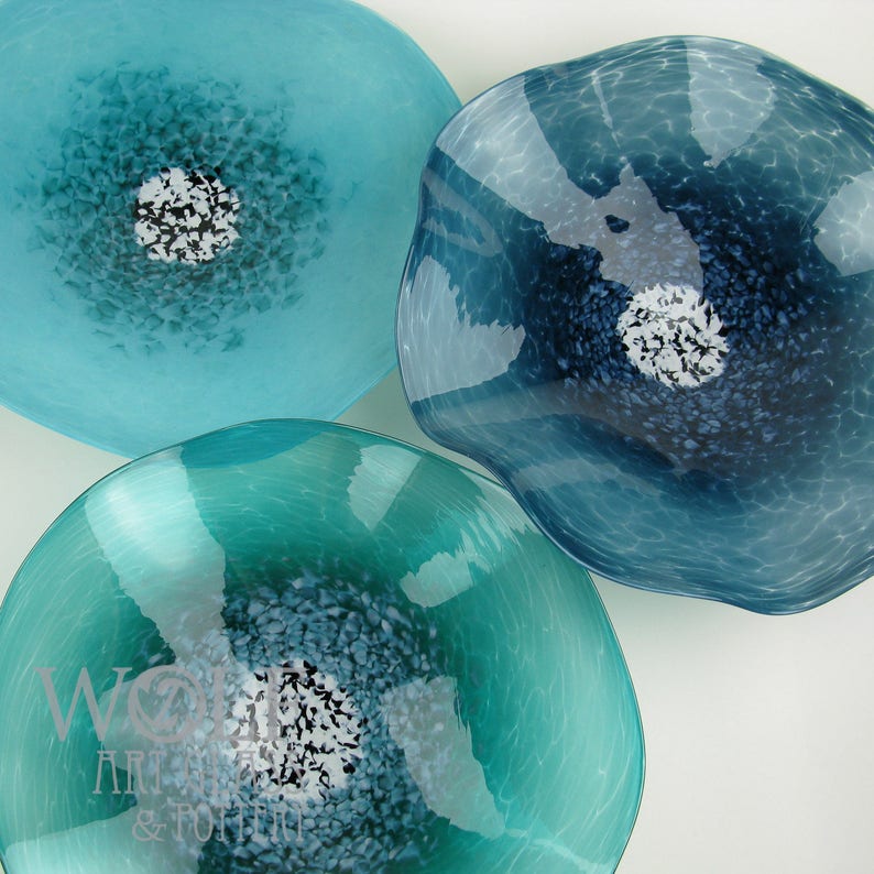 Blown Glass Wall Art Poppy Flower Teal Blue Green Glass Etsy