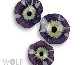 Deep Purple with Gold Blown Glass Wall Art Anemone Flower Collection - 3 Piece