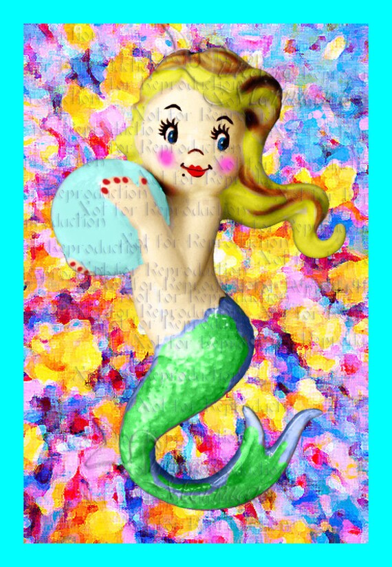 Items similar to s503 KITSCH MERMAID Quilting Fabric MERMAID Fabric