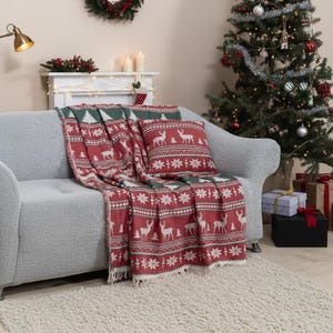 Christmas Cotton Throw Blanket  70x50inch Large– Holiday Reindeer and Snowflake Pattern