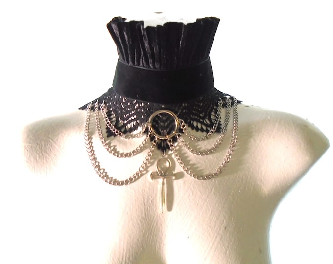 Victorian Vampire ~ Black Velvet Choker ~ O-Ring Choker ~ Chain Necklace ~ Vampire Ankh Symbol ~ Victorian Gothic Necklace ~ Gothic Jewelry