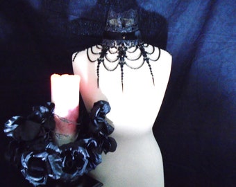 Morticia ~ Victorian Gothic Collar ~ Buttons ~ Velvet ~ Gothic Choker ~ Black Choker ~ Chain Necklace ~ Morticia Addams ~ Gothic Jewelry