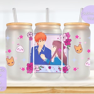 Fruits Basket Inspired | Tohru & Kyo | 16oz Frosted Libby Glass | Reusable cup | Cup with lid/straw | Anime | Birthday Gift |