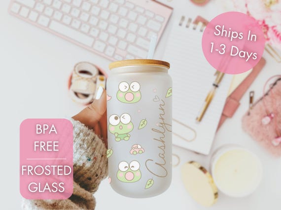 Keroppi Frosted Libby Glass Cup | Kawaii Fan Art Tumbler