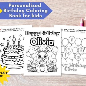 Personalized Birthday Coloring Book for Kids–Custom Name, Age & Photo–Printable Party Activity Gift, Set of 16 Print At Home Coloring pages