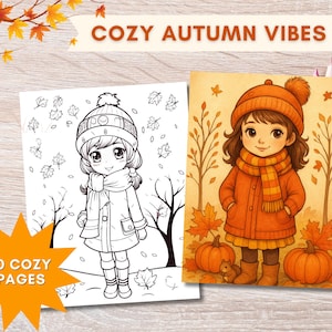Fall Vibes Coloring Pages, 10 Cozy Autumn Coloring Sheets for Adults & Kids, Bold and Easy Autumn,Printable Autumn Activity,Instant Download