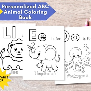 Personalisiertes ABC Malbuch, druckbare Alphabet-Malbuchseiten, individuelle PDF-Färbung, druckbare PDF-Datei, Aktivitätsseiten für Kinder