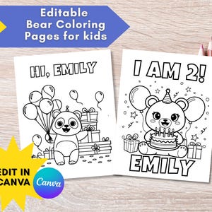 Editable Teddy Bear Theme Coloring Pages, Printable Birthday Party Activity Sheet,Custom Name& Age,Download Party Favor,Coloring Placemat