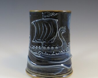 Viking Dragon Longboat Under Starry Night Sky & Crescent Moon Mug