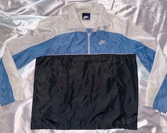 VINTAGE 1980s Blue Tag Nike NYLON Windbreaker Gray Blue Black XL