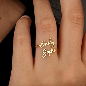 Bague prénom double, bague prénom personnalisée, bague prénom en or, bague prénom personnalisée, bijoux personnalisés, cadeau d'anniversaire pour elle, cadeau de Noël