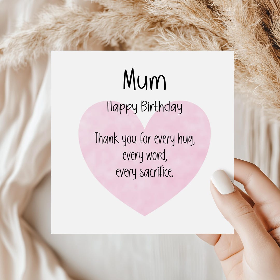 Mum Birthday Card Heart Thank You Message - Etsy UK