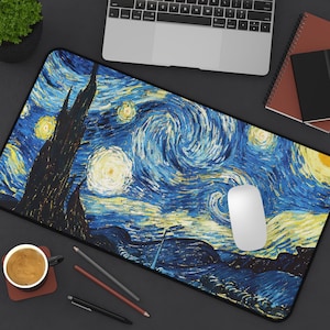 Starry Night Mouse Pad, Vintage Vang Gogh Art, High Quality Mousepad, Van Gogh Desk Mat, High Quality Print