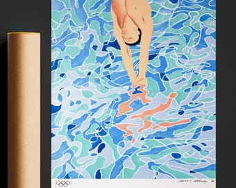 Swimming Pool Splash Poster | David Hockney Poster | 1972 Vintage Pop Art | Signed Print Vintage Retro Style Wall Art | All Sizes