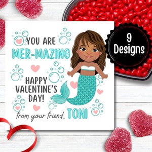 Stickers Saint-Valentin sirène pour enfants | Stickers cadeaux pour la Saint-Valentin | Stickers pour cartes de Saint-Valentin | Stickers sirène