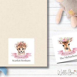 Children&#39;s Baby Animal Bookplates | Kids Watercolor Flower and Animal Bookplates | Personalized Kids Bookplates | Children&#39;s Gifts