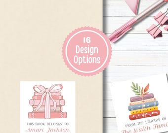 Books & Bows Bookplate Stickers | ersonalized Book Labels