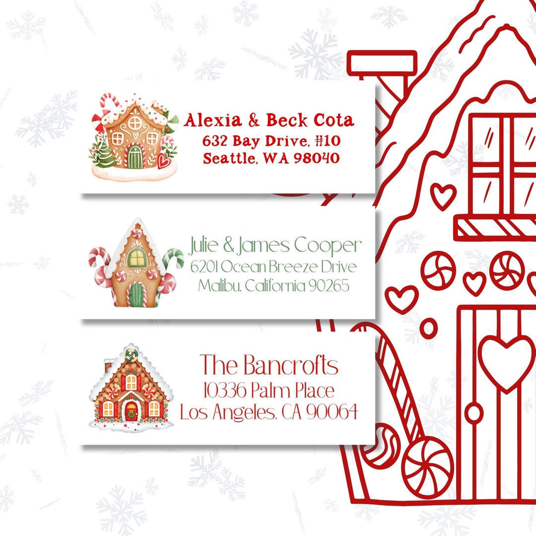 Gingerbread House Christmas Mailing Labels | Gingerbread House Mailing ...