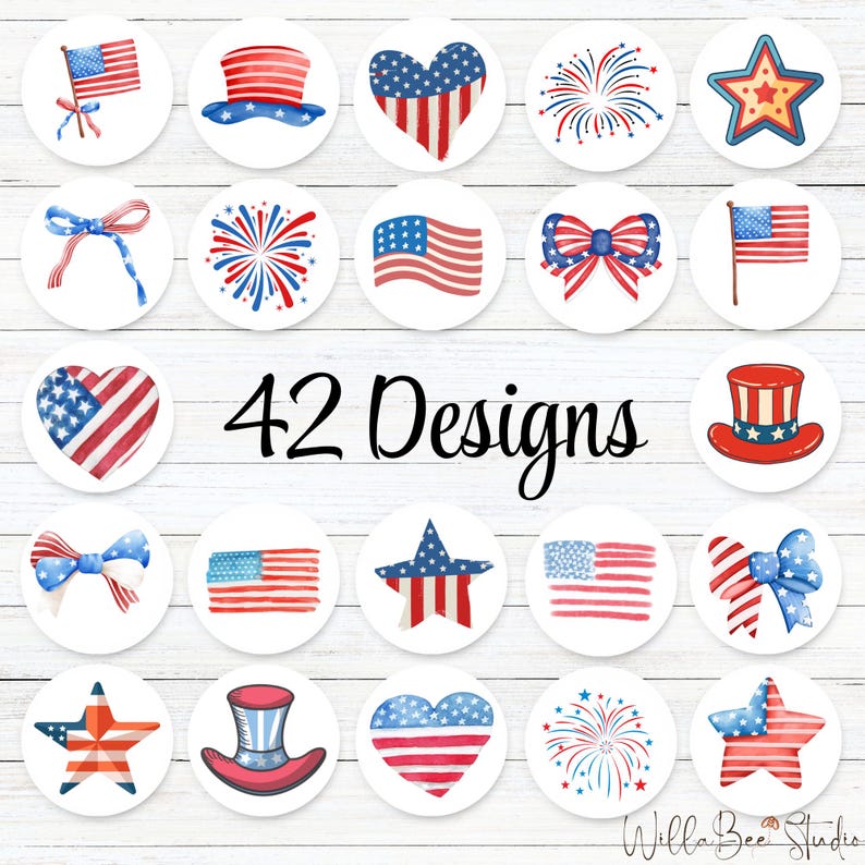 Red, White, & Blue patriotic USA stickers. Good for 4th of July, Memorial Day, Labor Day, or any day you want to celebrate your national pride. Inkjet printed on high-quality, water resistant, matte-white, peel and stick label paper.