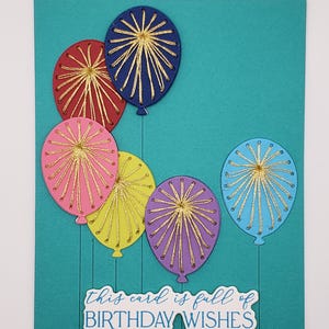 Cartão de aniversário feito à mão, balões bordados e uma mensagem de aniversário, perfeito para qualquer pessoa.