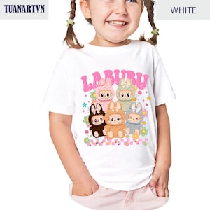 Trending roze shirt met stripfiguur, perfect cadeau voor kinderen, paascoquette strik schattige pop voor kinderen comfortshirt meisjes, grappig tekenfilm T-shirt