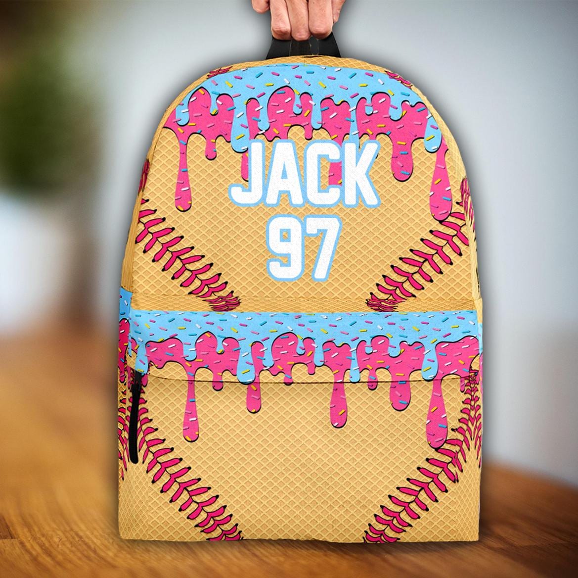 Custom Name Back to School Backpack 3 size, Gift for Kid Back to School, Ice Cream Drip Baseball Style Backpack