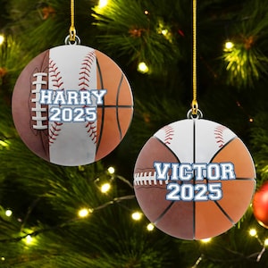 Custom Multi Sport Ornament, Personalized Sports Team Ceramic Ornament, Mixed Sports Christmas Gift