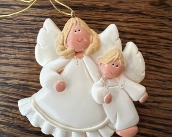 Personalized Mother /Son Angel Ornament/ mom and Son/ family