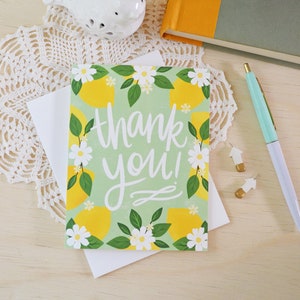 Thank you lemons, Thank you card, Floral, Garden, Spring, Notecards, Greeting Card, many thanks image 1