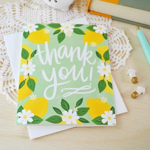 Thank you lemons, Thank you card, Floral, Garden, Spring, Notecards, Greeting Card, many thanks image 2