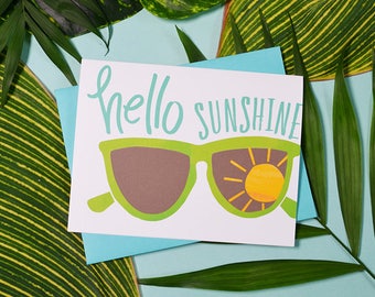 Hello Sunshine, Sunglasses, Summer Vibes, Watercolor, Beach, Sunny, Fun Stationery, Sunnies, Happy Summer, greeting card, illustration