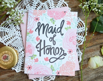 Maid of Honor Card, Wedding Party Card, Floral Wedding, Thank You Card, Greeting Card, Notecard, Floral Notecards, Bridal Party, Note Card