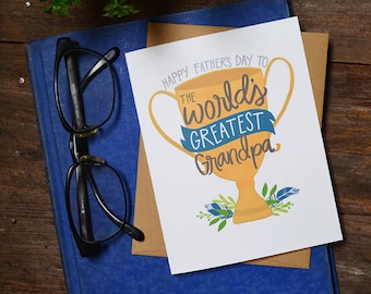 Happy Father's Day to the World's Greatest Grandpa, Father's Day Card, Best Grandpa Ever, Greeting Card, Unique, Trophy, Cute Father's Day