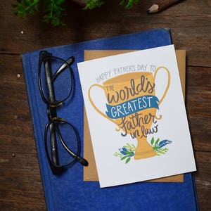 Happy Father&#39;s Day to the World&#39;s Greatest Father-in-Law, Father&#39;s Day Card, Best Father in Law Ever, Greeting Card, Unique, Trophy