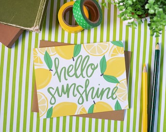 Hello Sunshine, Lemons, Spring card, Summer Vibes, Sunny, Fun Stationery, hello spring, Happy Summer, greeting card, just because friendship