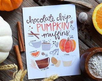 ON SALE Fall art print, Kitchen art, Pumpkin Muffin recipe, Pumpkin Spice & Everything Nice Happy Fall, Seasonal Decor, pumpkin spice season